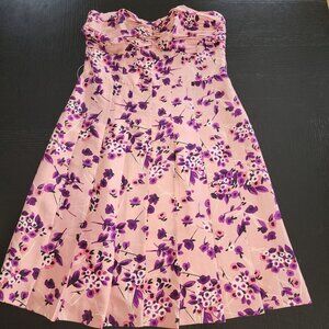 Vtg. Express 100% Silk Soft Pink Floral‎ Strapless Mini Dress 10| Y2K 90210